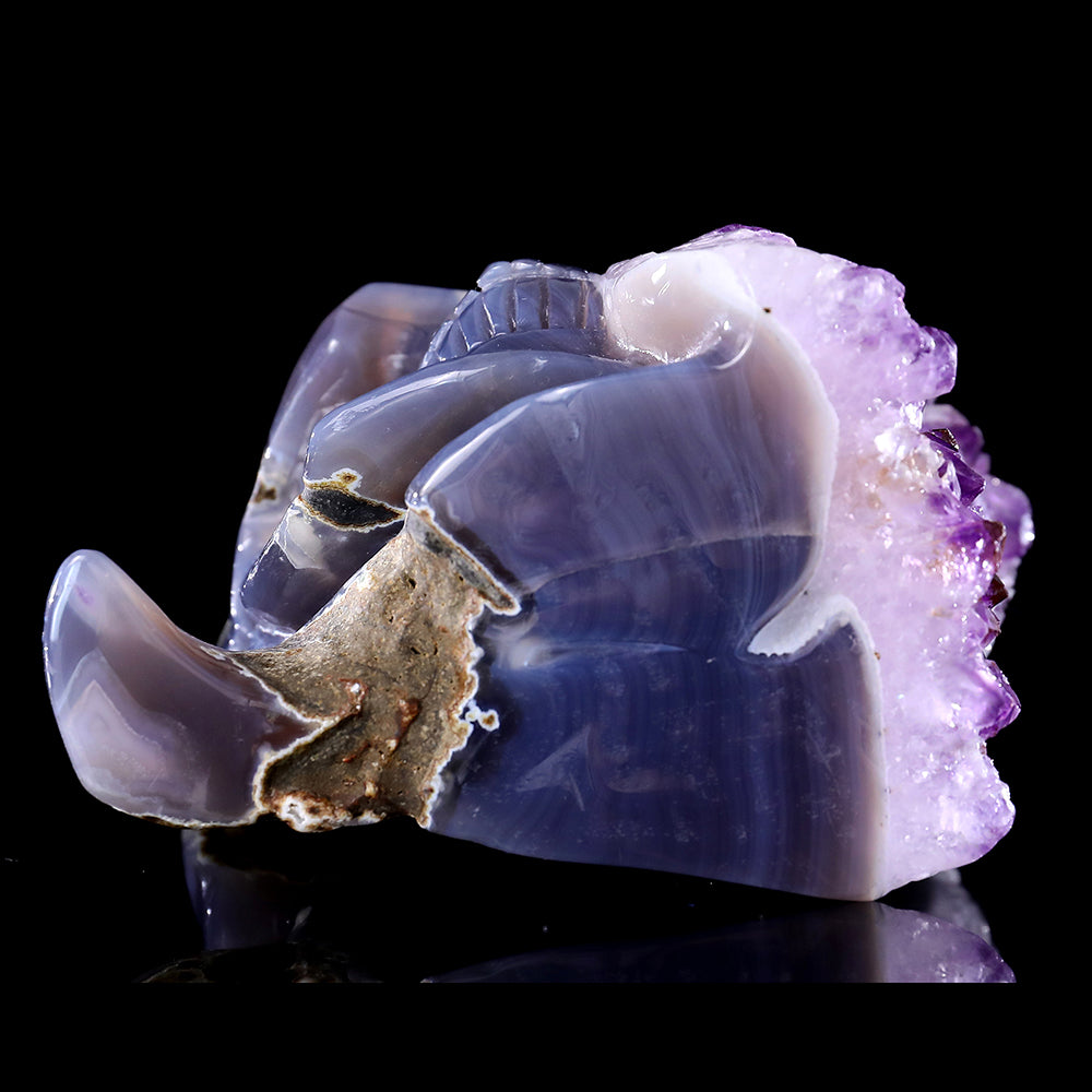 4.3" Amethyst Cluster Flame Skull Carving - Unique Piece #3100313