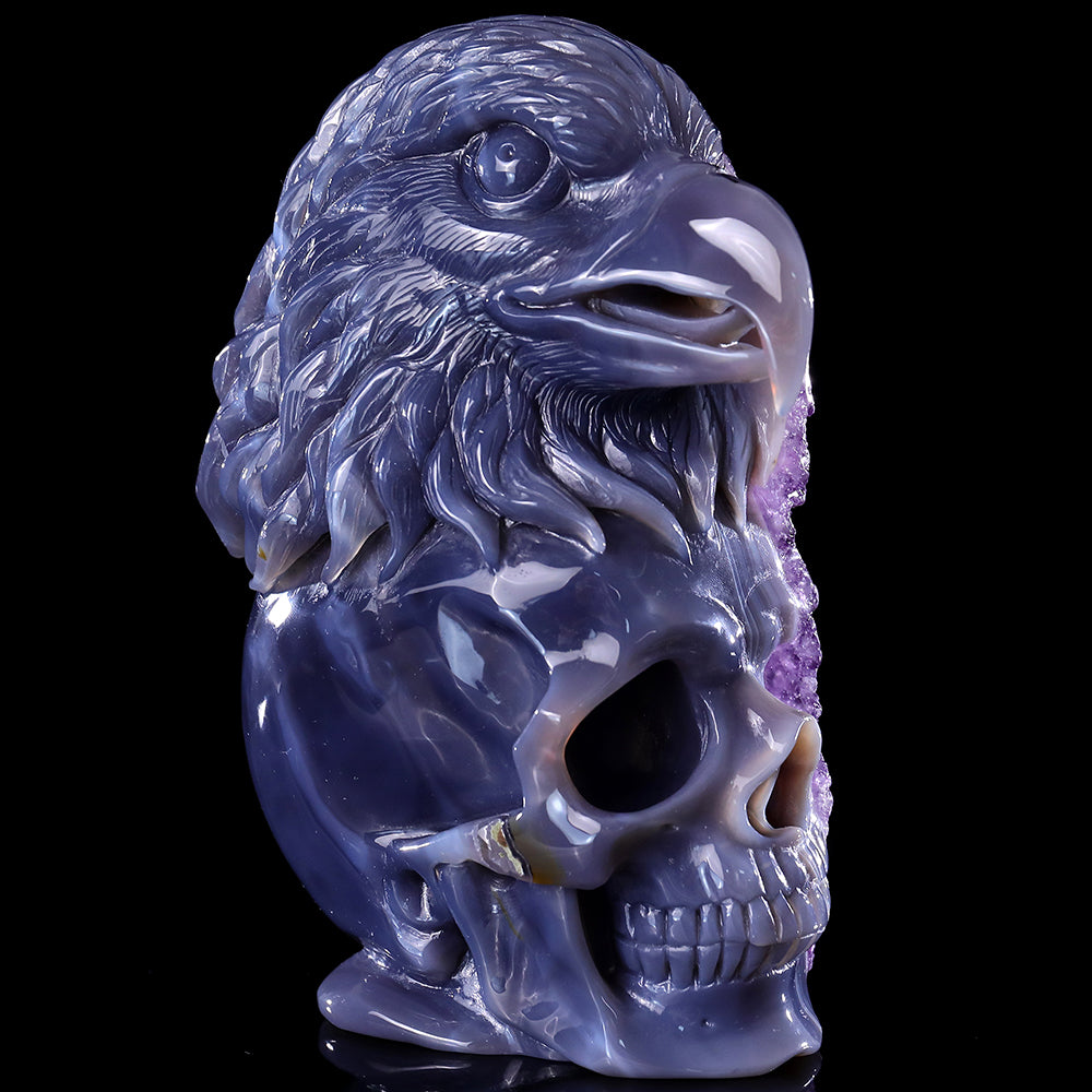 4.8" Amethyst Cluster Skull with Eagle Head Carving - Unique Piece #3100315