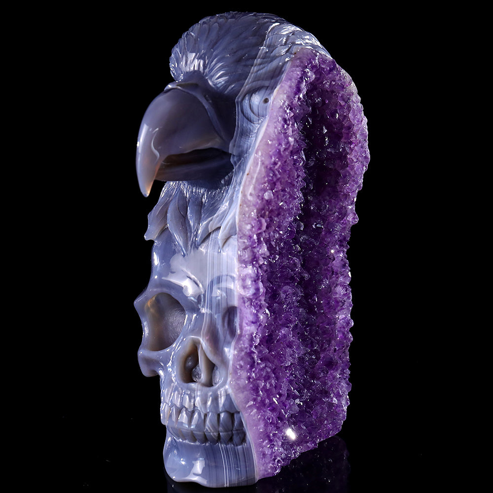 4.8" Amethyst Cluster Skull with Eagle Head Carving - Unique Piece #3100315