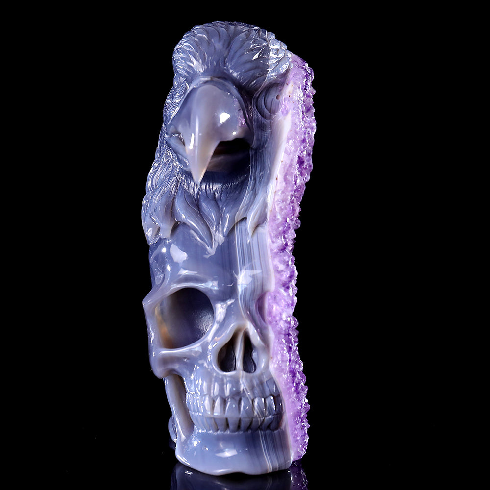 4.8" Amethyst Cluster Skull with Eagle Head Carving - Unique Piece #3100315