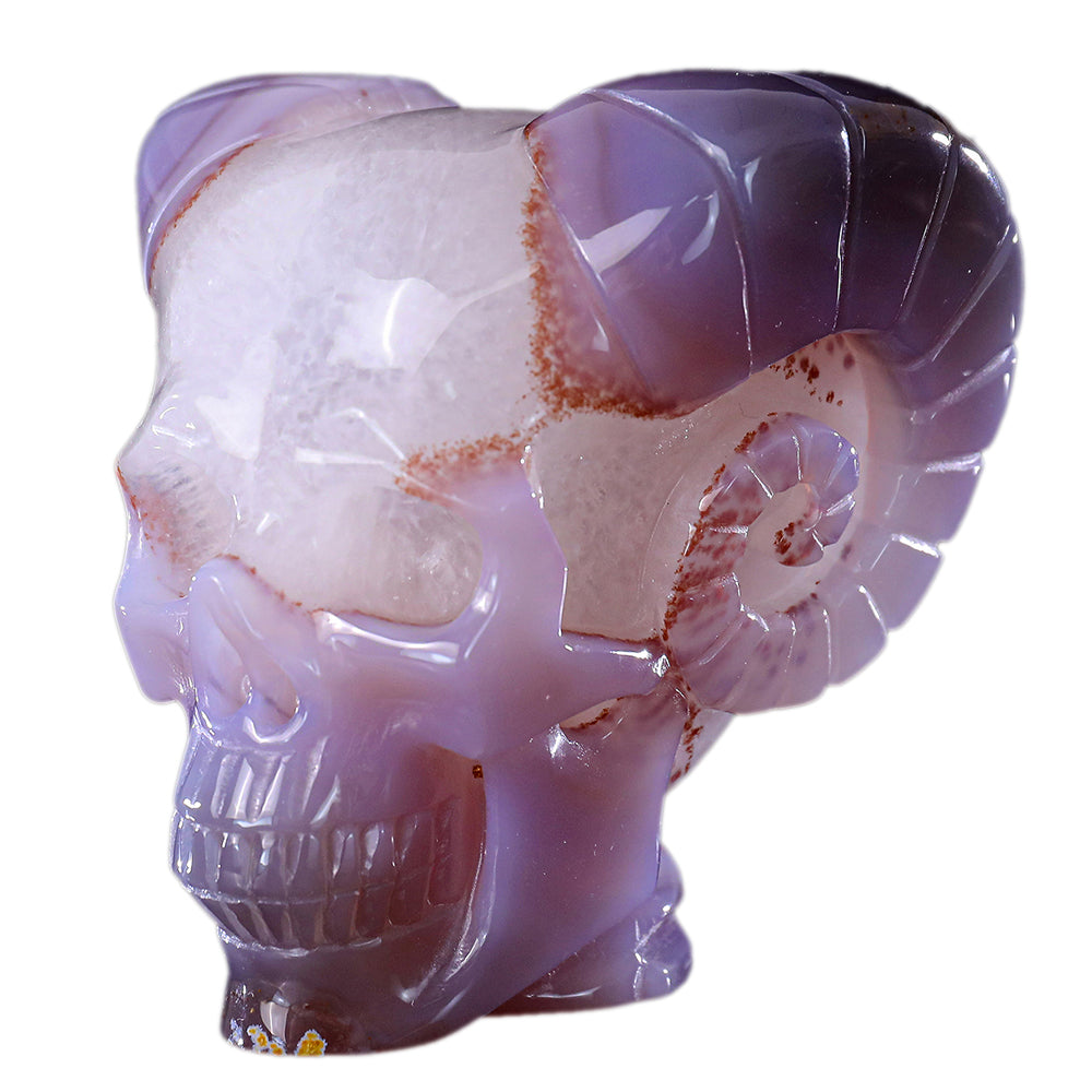 3.4" Geode Agate Ram Horn Skull Carving - Unique Piece #3100316