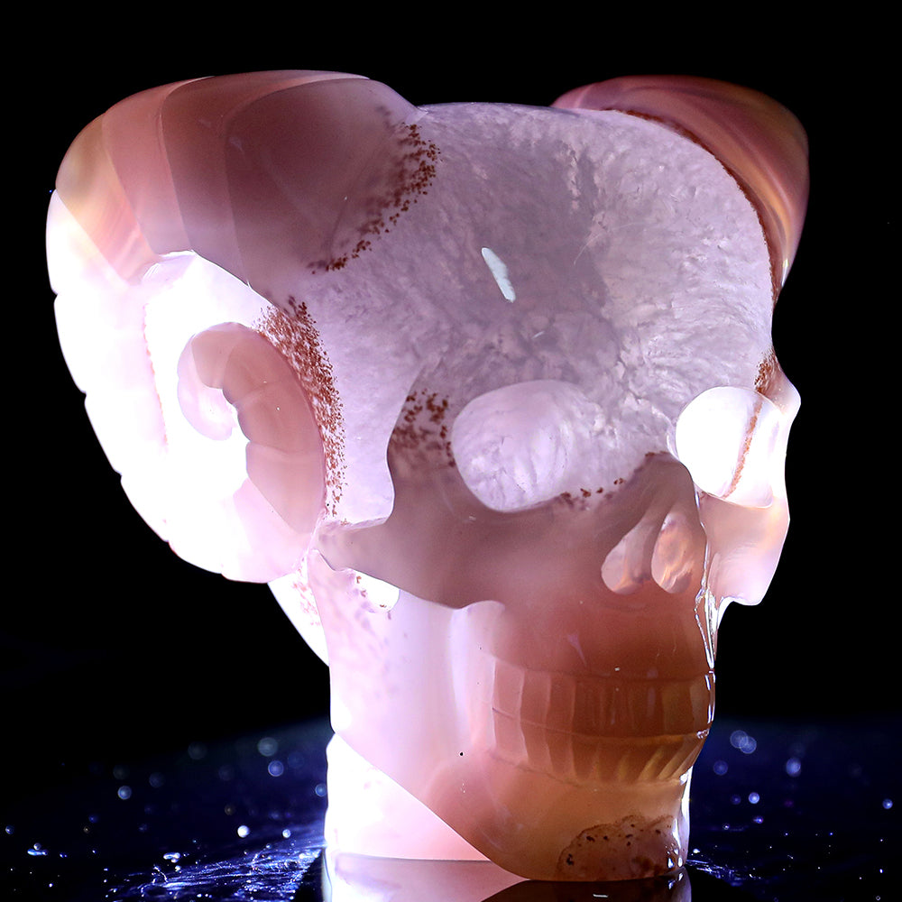 3.4" Geode Agate Ram Horn Skull Carving - Unique Piece #3100316