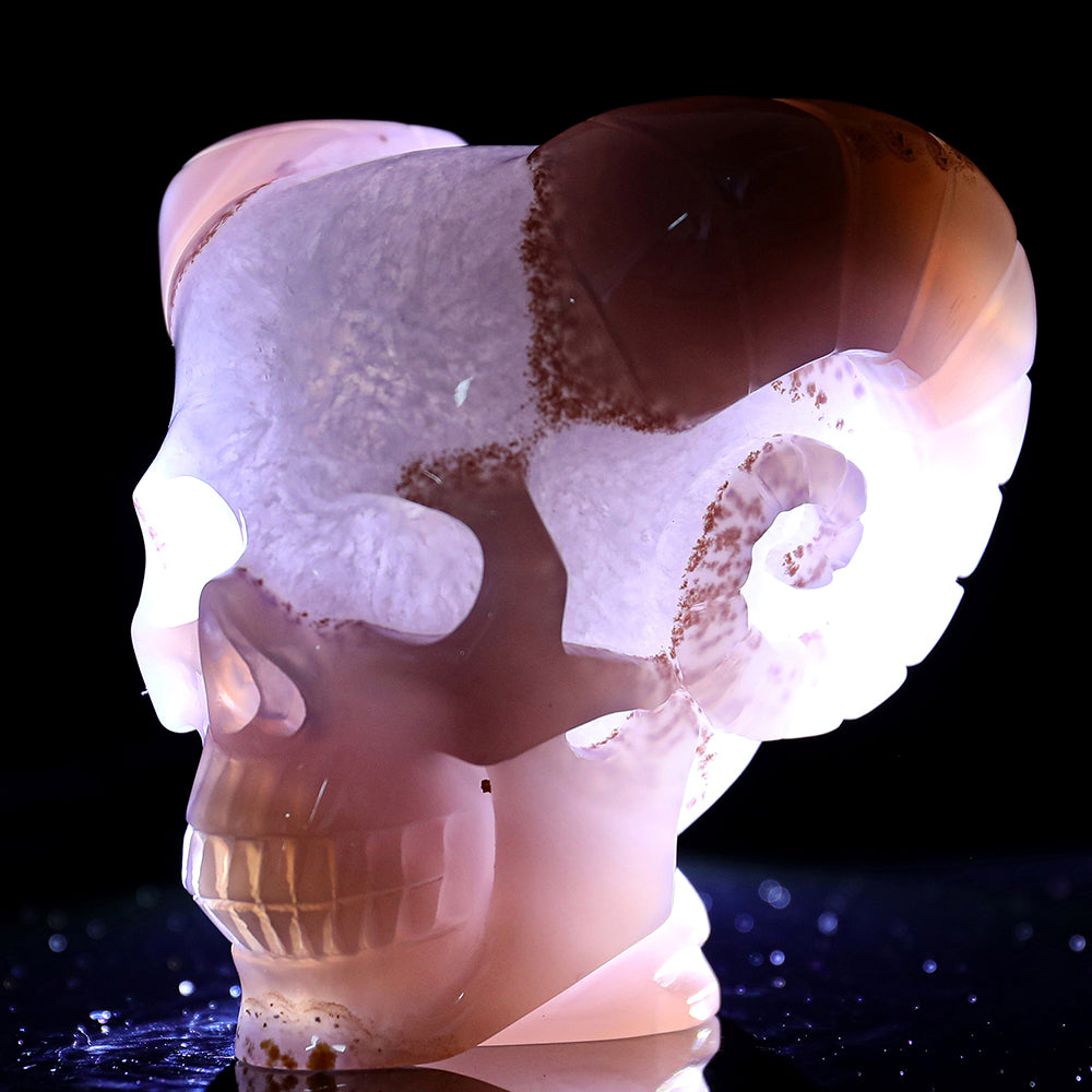 3.4" Geode Agate Ram Horn Skull Carving - Unique Piece #3100316