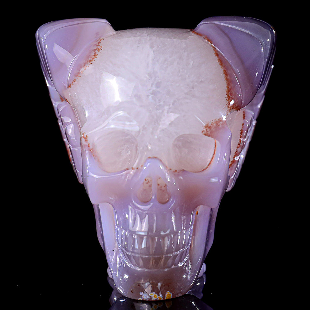 3.4" Geode Agate Ram Horn Skull Carving - Unique Piece #3100316