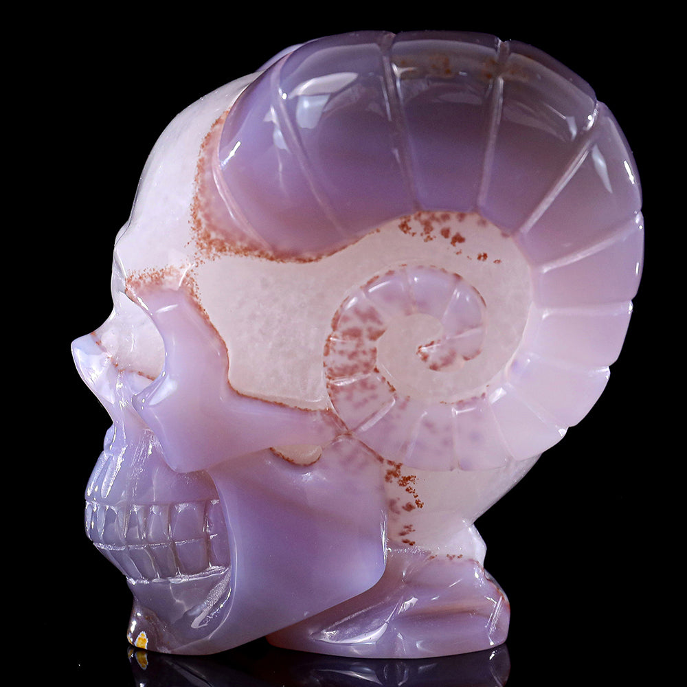 3.4" Geode Agate Ram Horn Skull Carving - Unique Piece #3100316