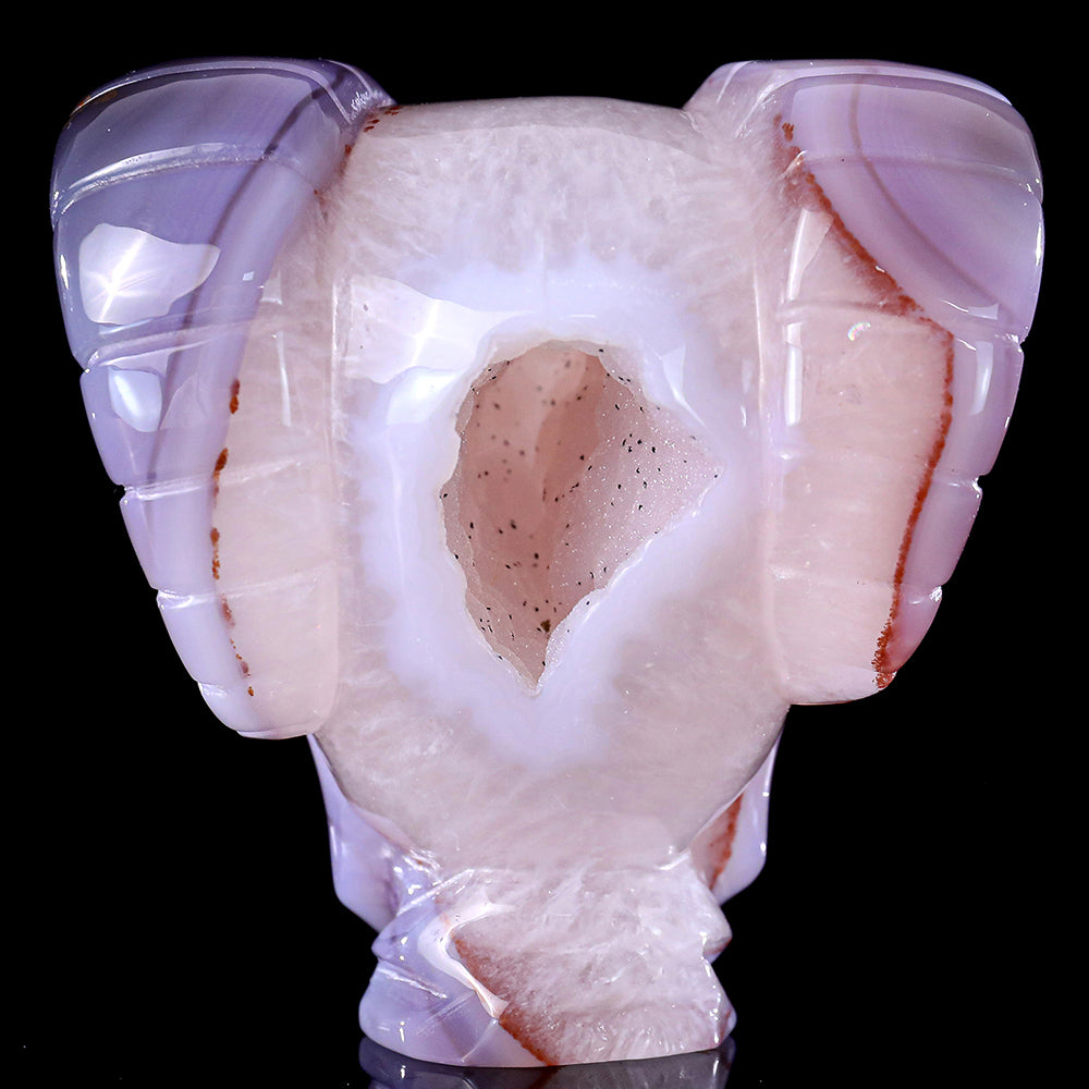 3.4" Geode Agate Ram Horn Skull Carving - Unique Piece #3100316