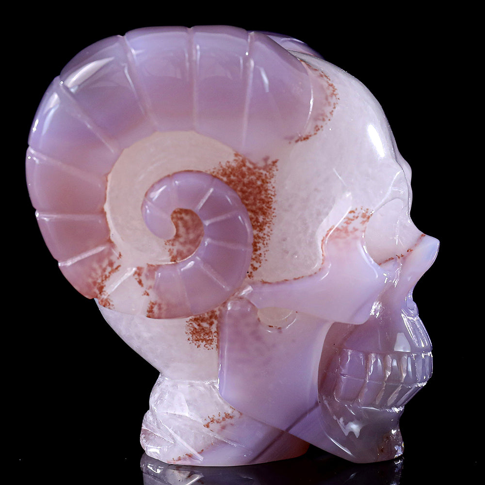 3.4" Geode Agate Ram Horn Skull Carving - Unique Piece #3100316