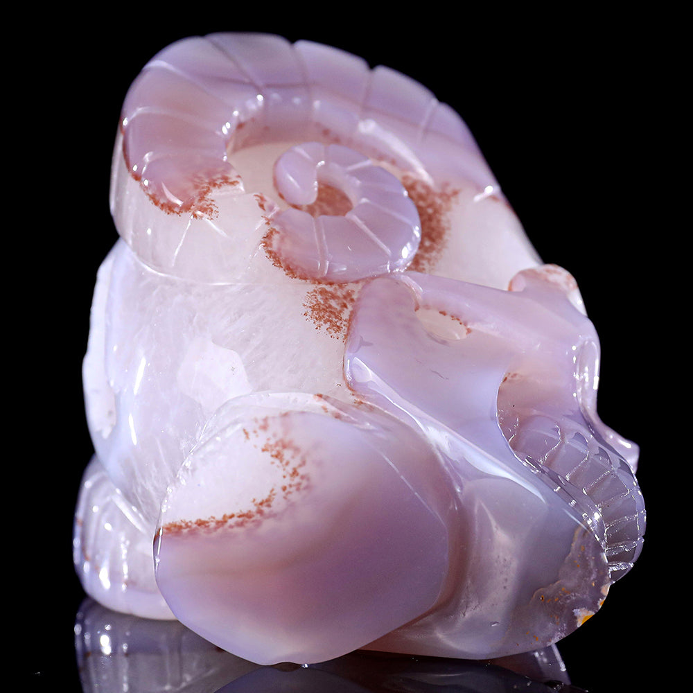 3.4" Geode Agate Ram Horn Skull Carving - Unique Piece #3100316
