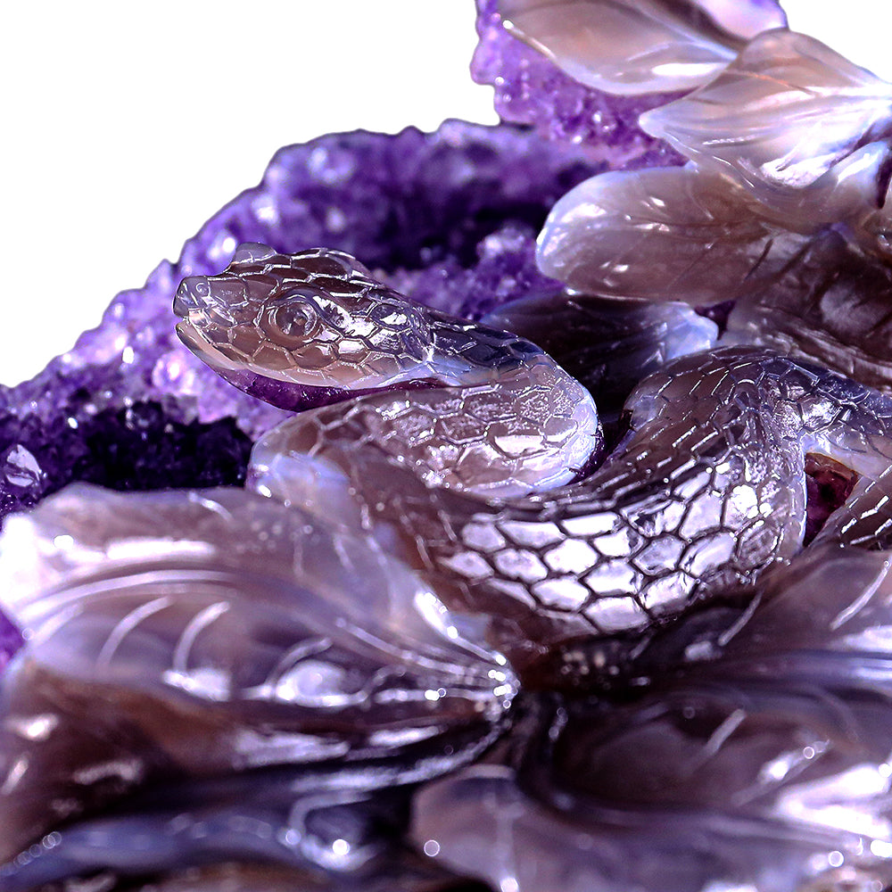 10.3" Amethyst Cluster Snake Carving - Unique Piece #3100326