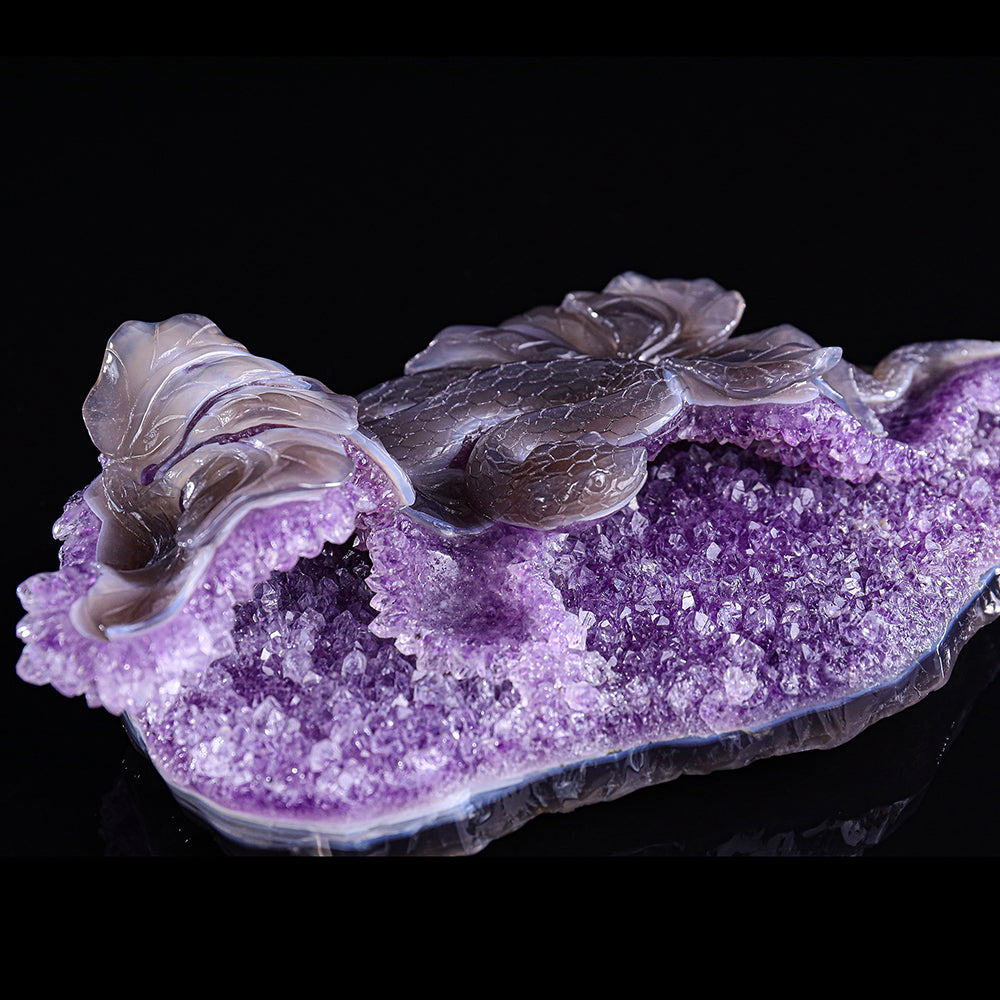 10.3" Amethyst Cluster Snake Carving - Unique Piece #3100326