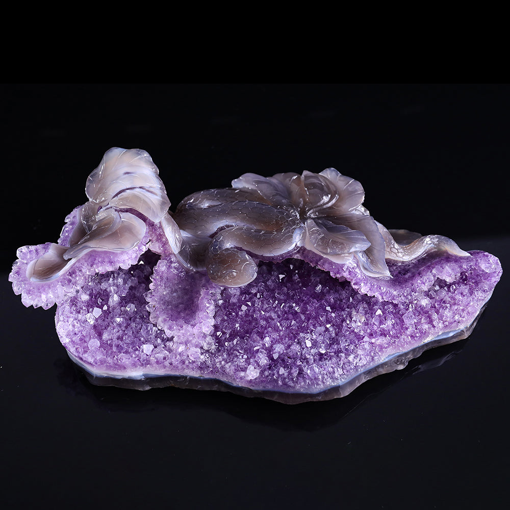 10.3" Amethyst Cluster Snake Carving - Unique Piece #3100326