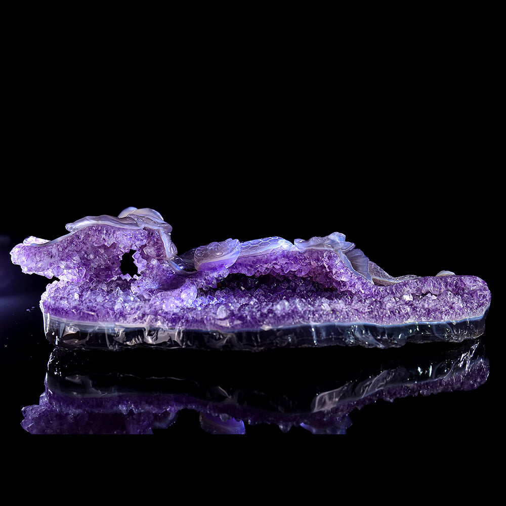 10.3" Amethyst Cluster Snake Carving - Unique Piece #3100326