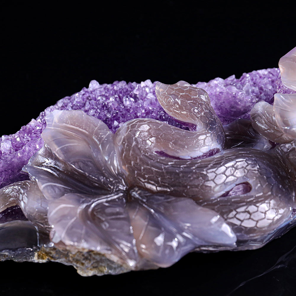 10.3" Amethyst Cluster Snake Carving - Unique Piece #3100326