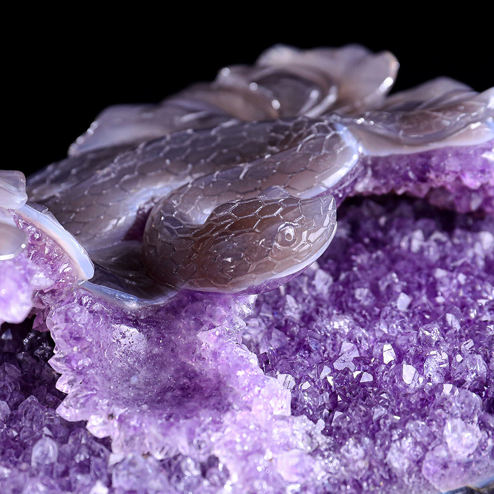 10.3" Amethyst Cluster Snake Carving - Unique Piece #3100326