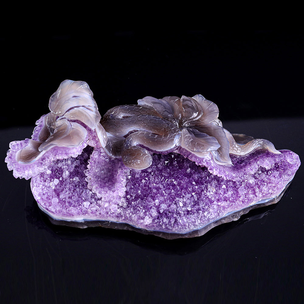 10.3" Amethyst Cluster Snake Carving - Unique Piece #3100326