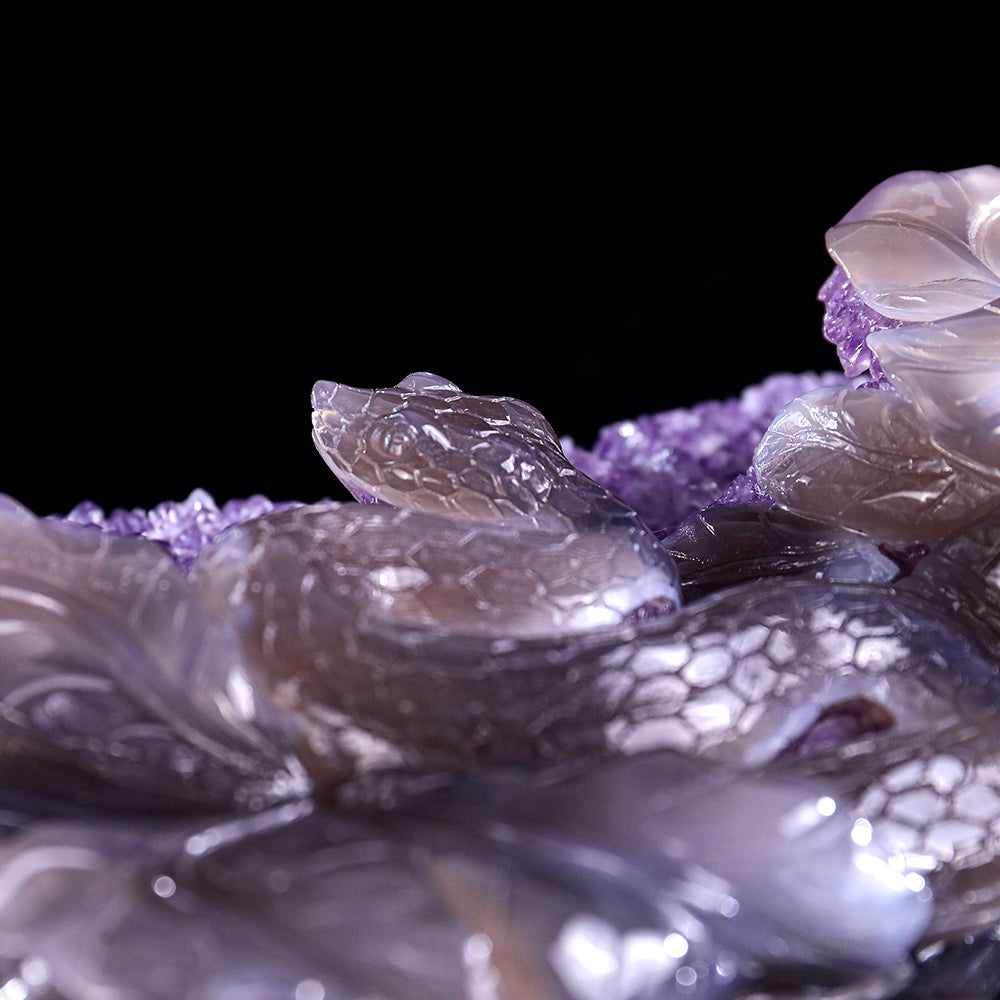 10.3" Amethyst Cluster Snake Carving - Unique Piece #3100326