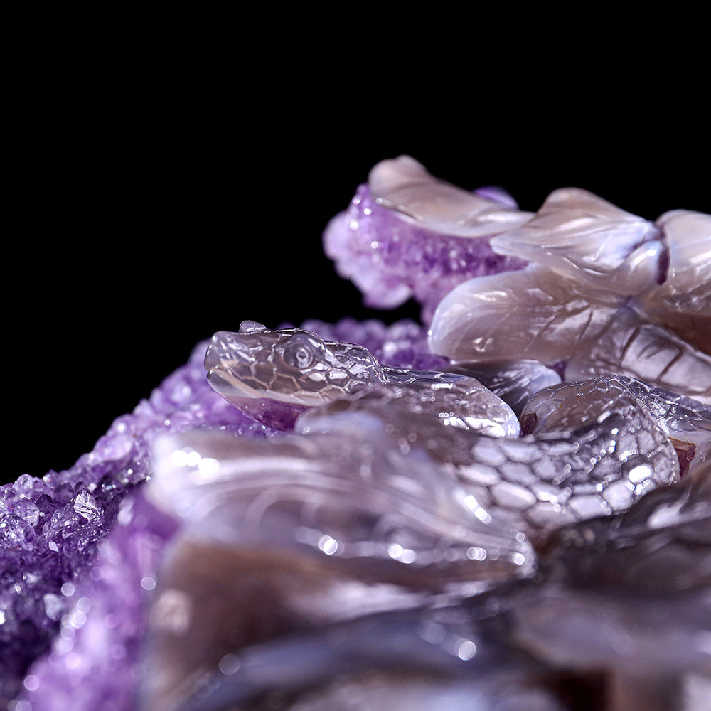 10.3" Amethyst Cluster Snake Carving - Unique Piece #3100326