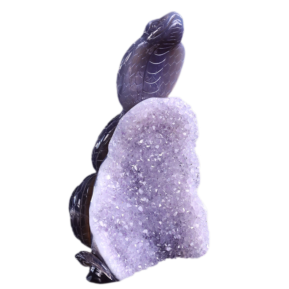 4.1" Amethyst Cluster Snake Carving - Unique Piece #3100327