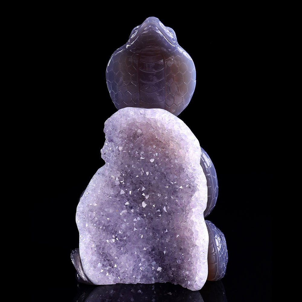 4.1" Amethyst Cluster Snake Carving - Unique Piece #3100327