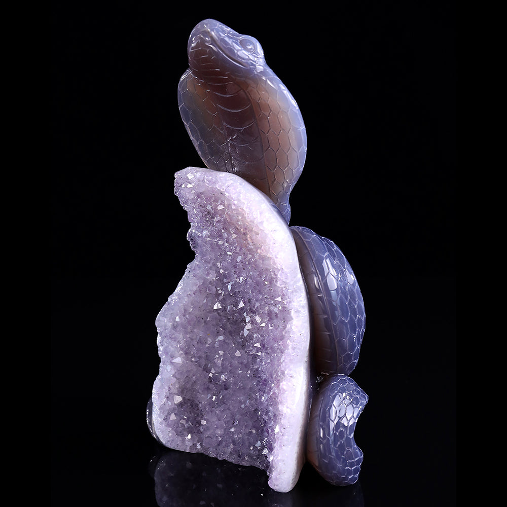 4.1" Amethyst Cluster Snake Carving - Unique Piece #3100327