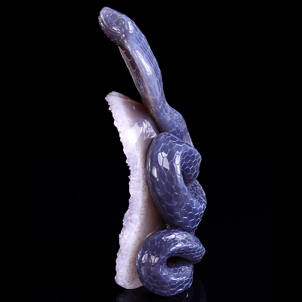 4.1" Amethyst Cluster Snake Carving - Unique Piece #3100327