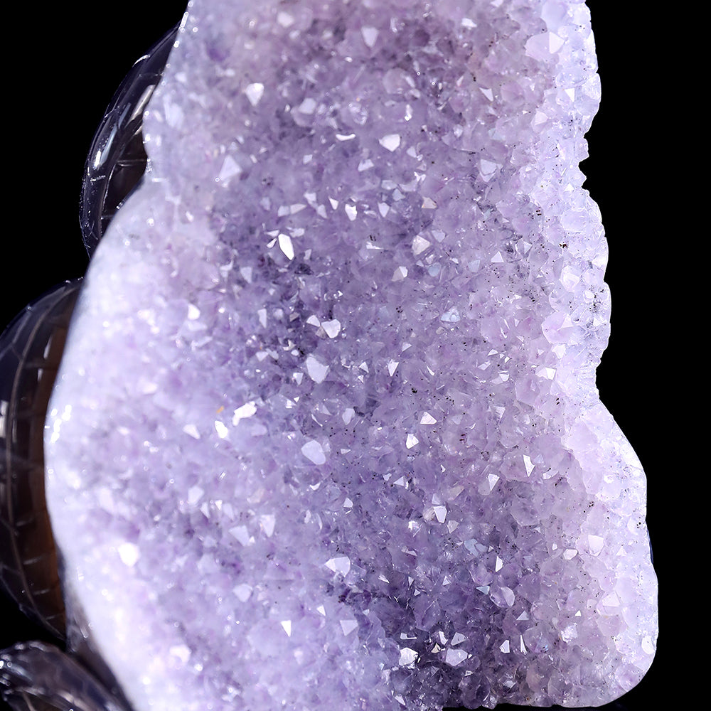 4.1" Amethyst Cluster Snake Carving - Unique Piece #3100327