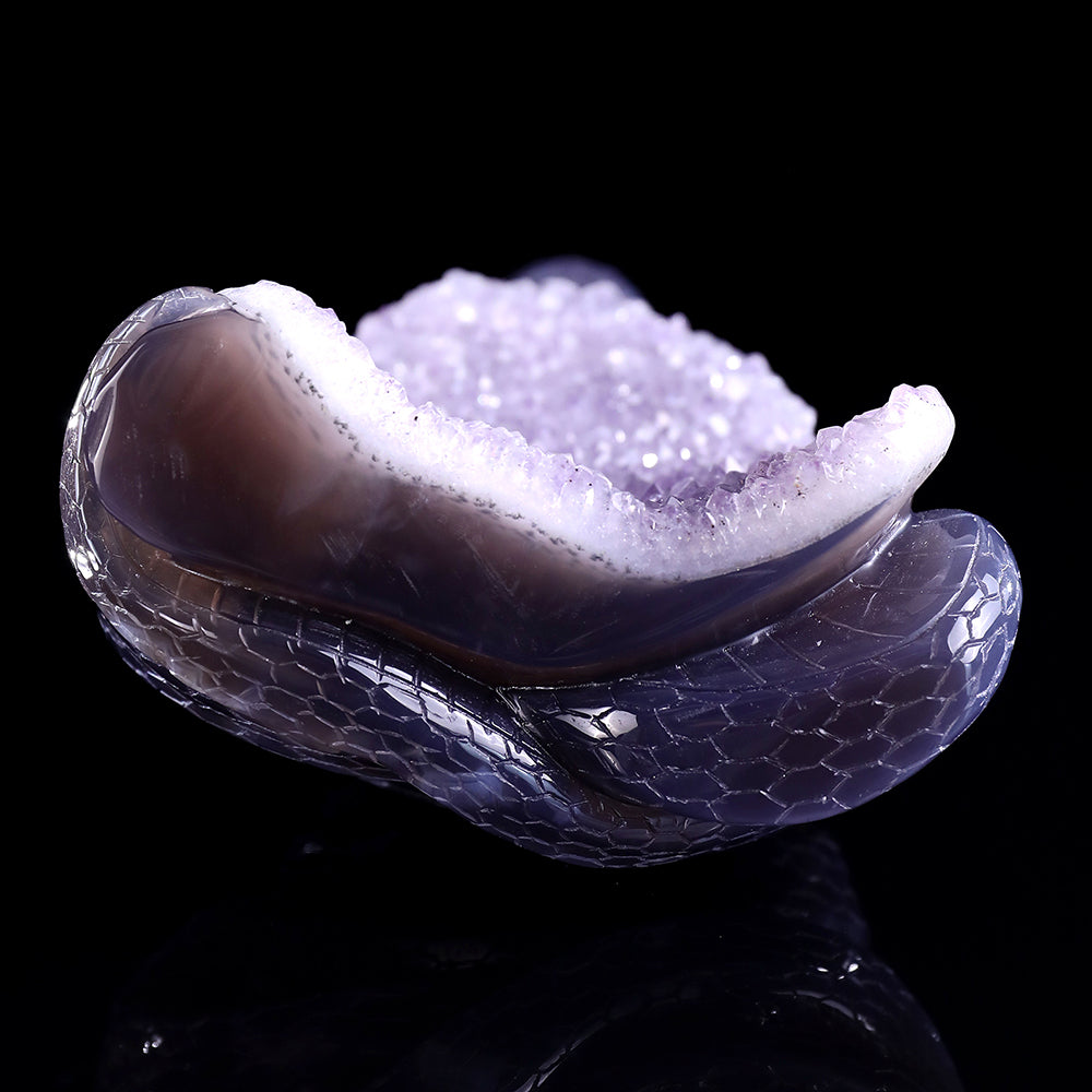 4.1" Amethyst Cluster Snake Carving - Unique Piece #3100327