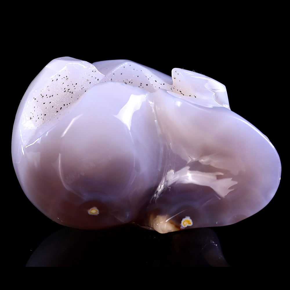 3.7" Geode Agate Human Skull Carving - Unique Piece #3100328