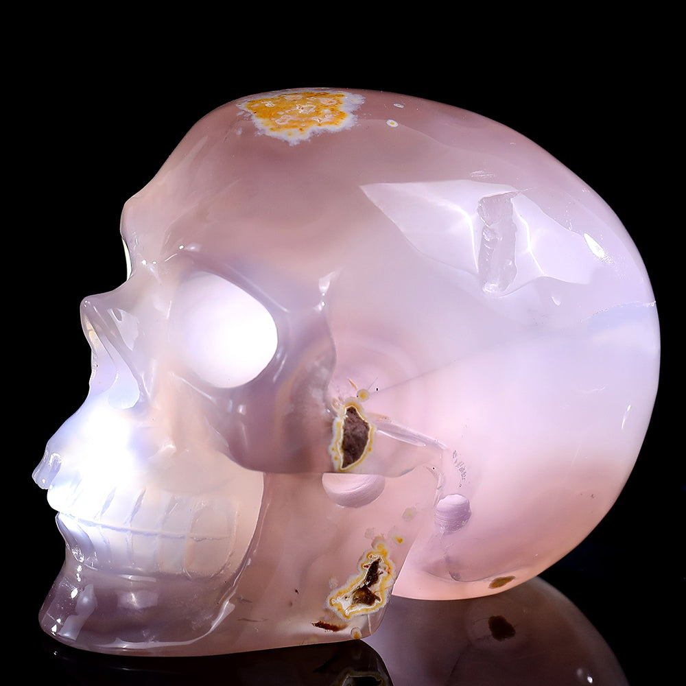 3.7" Geode Agate Human Skull Carving - Unique Piece #3100328