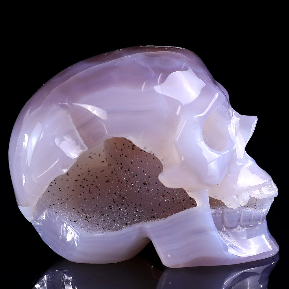3.7" Geode Agate Human Skull Carving - Unique Piece #3100328