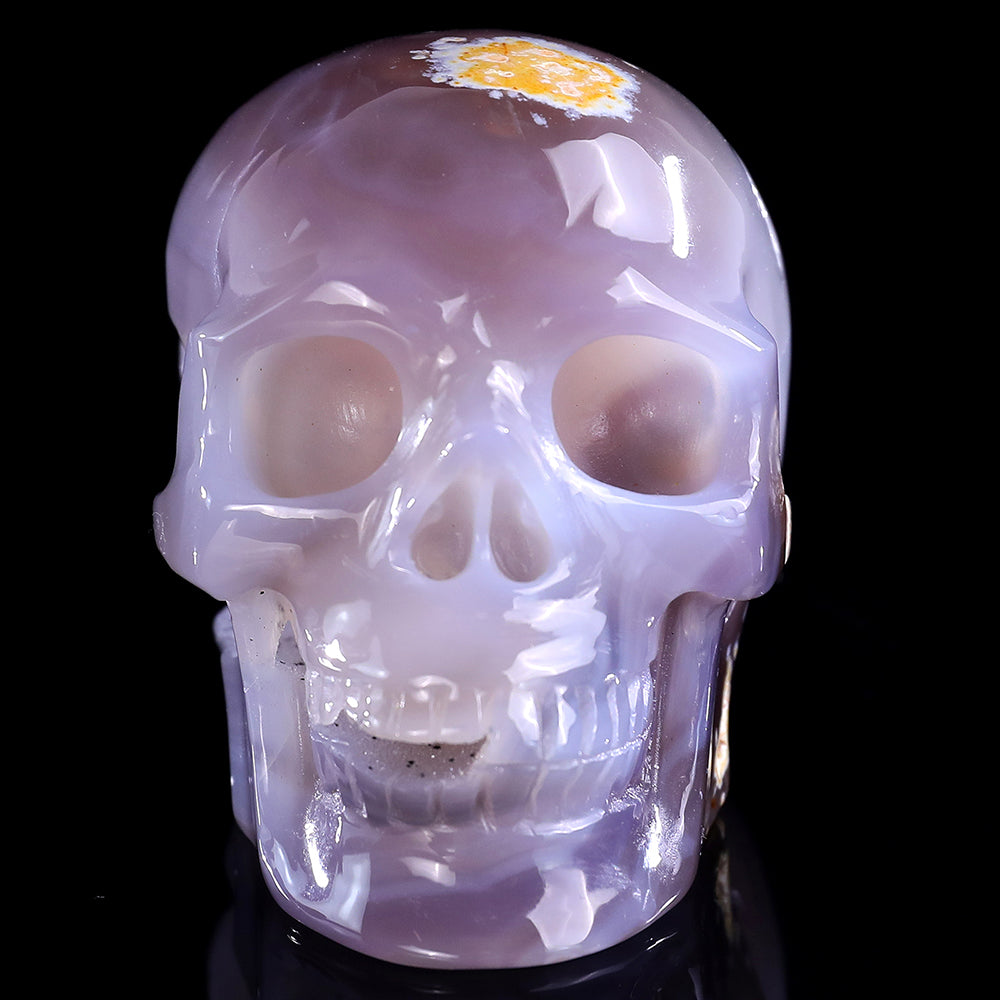 3.7" Geode Agate Human Skull Carving - Unique Piece #3100328