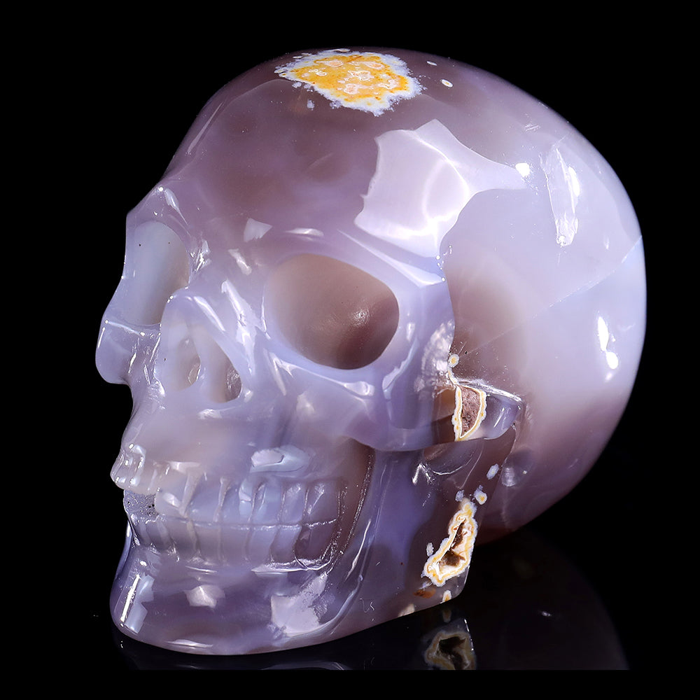 3.7" Geode Agate Human Skull Carving - Unique Piece #3100328