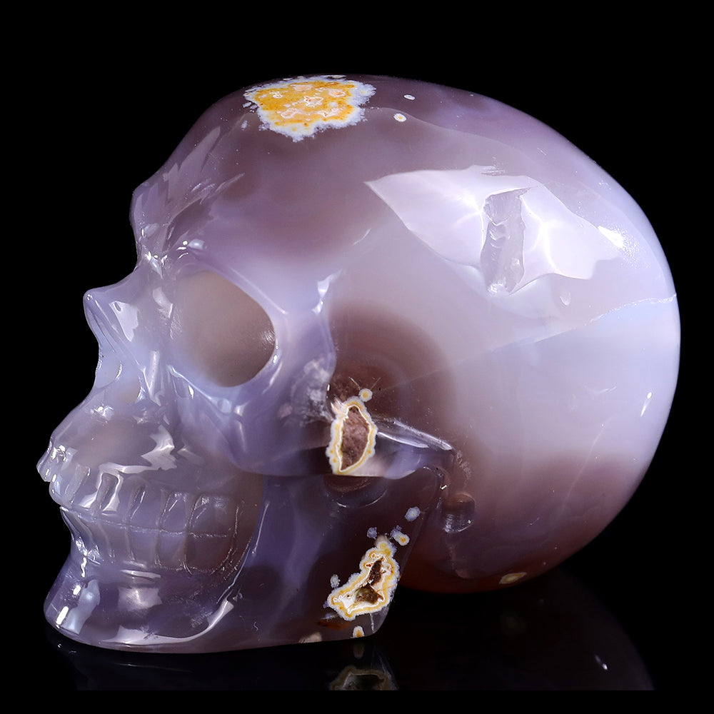 3.7" Geode Agate Human Skull Carving - Unique Piece #3100328