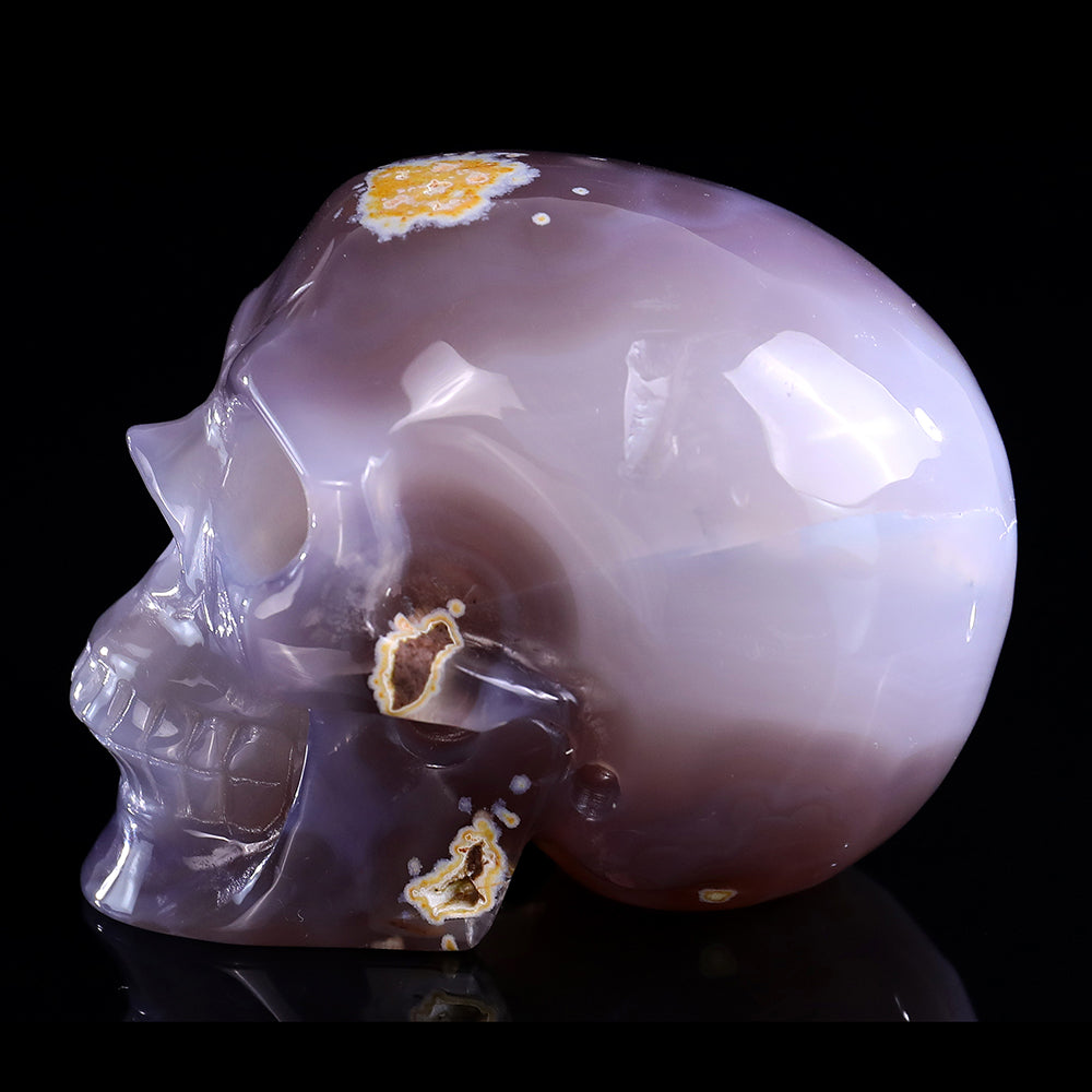 3.7" Geode Agate Human Skull Carving - Unique Piece #3100328