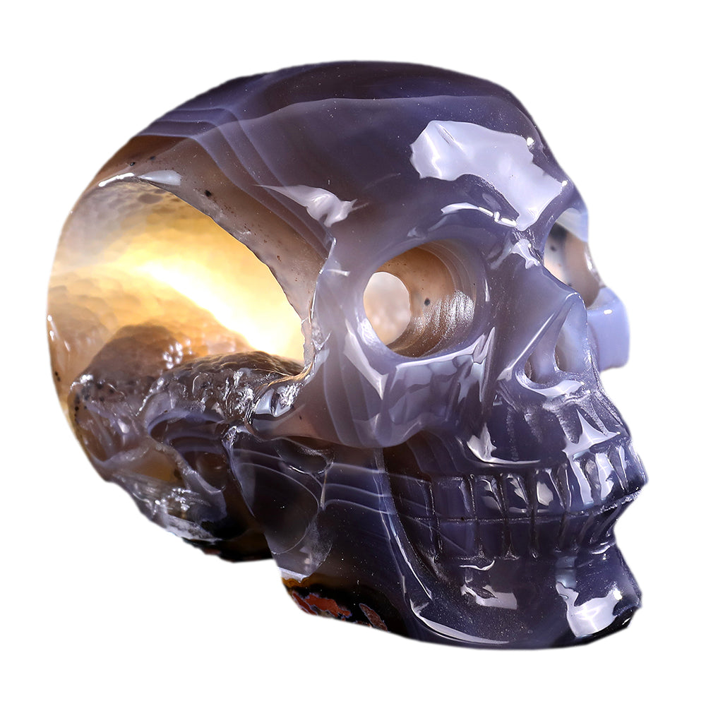 3.9" Geode Agate Human Skull Carving - Unique Piece #3100329