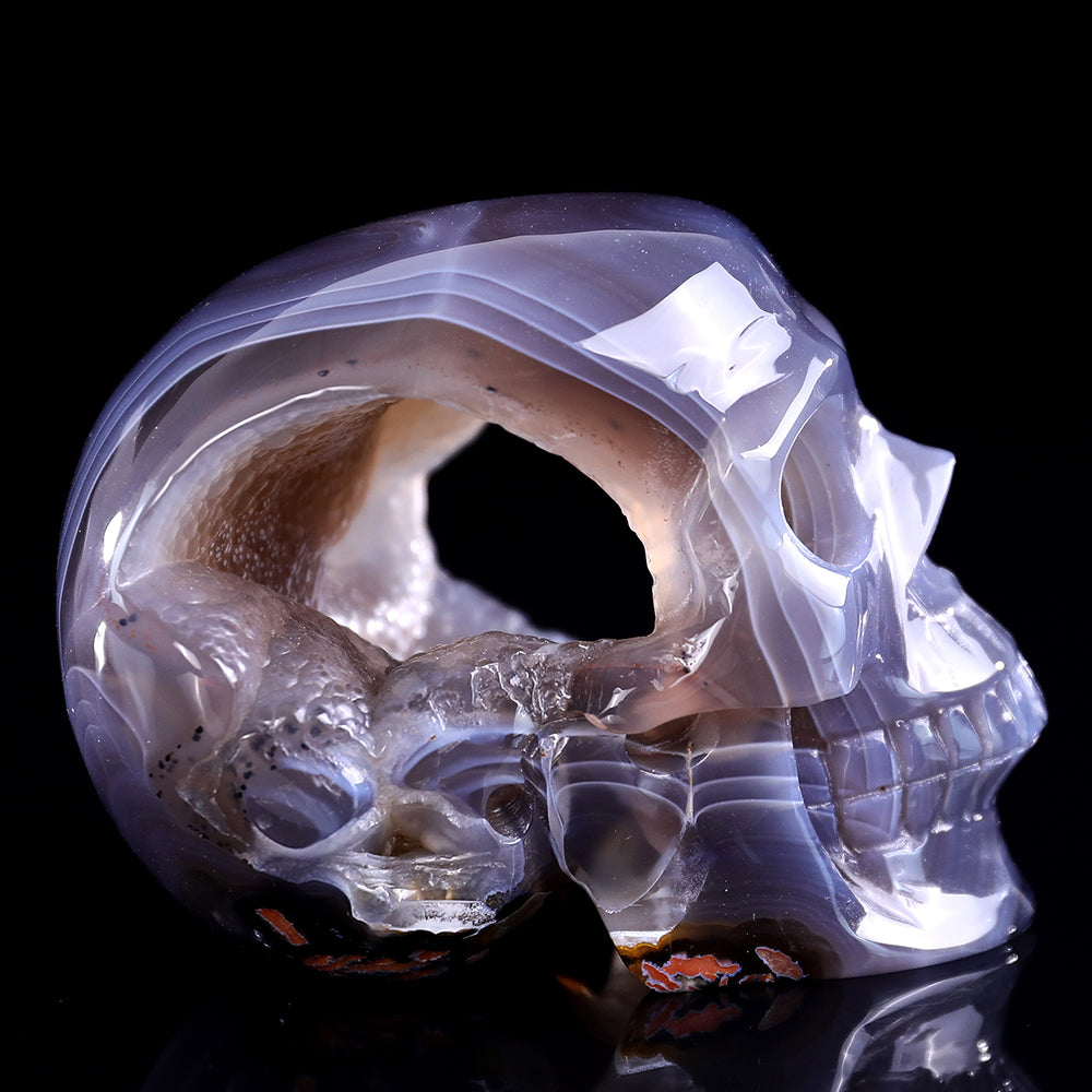 3.9" Geode Agate Human Skull Carving - Unique Piece #3100329