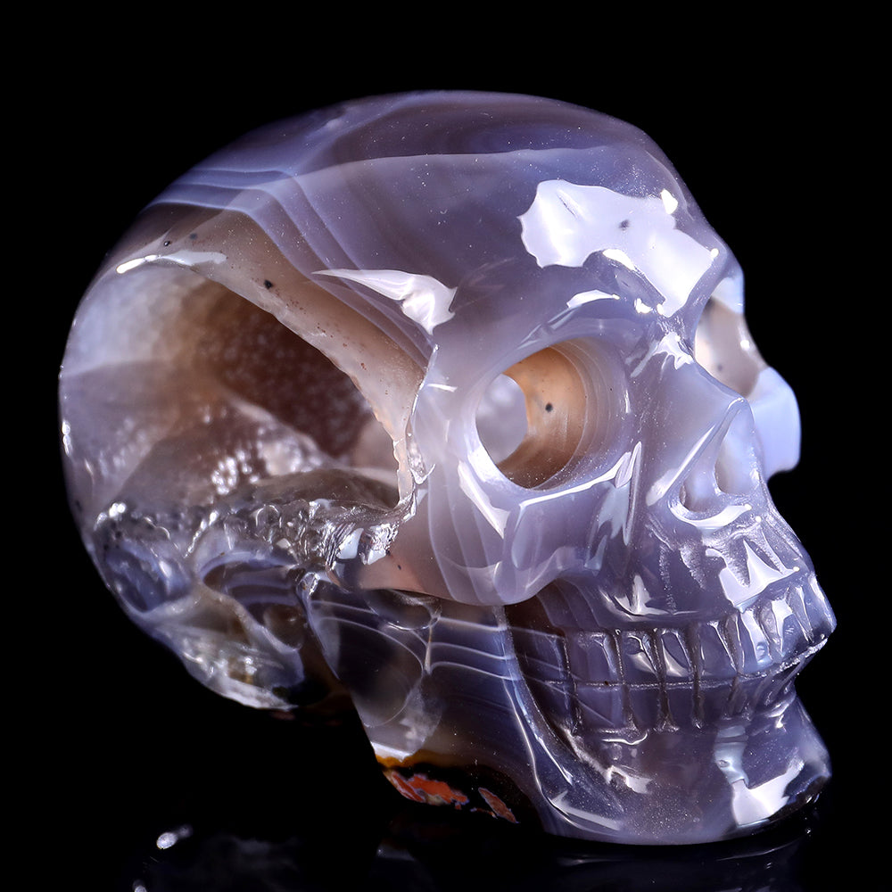 3.9" Geode Agate Human Skull Carving - Unique Piece #3100329