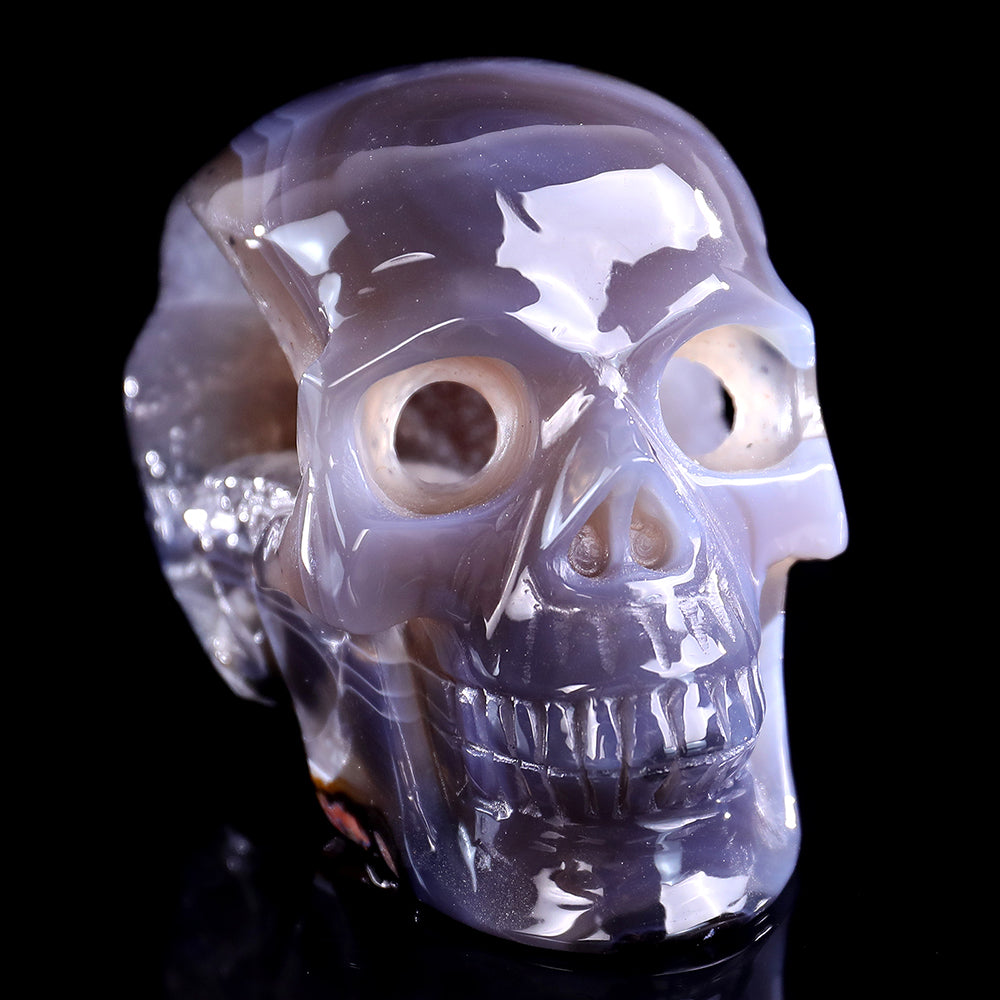 3.9" Geode Agate Human Skull Carving - Unique Piece #3100329