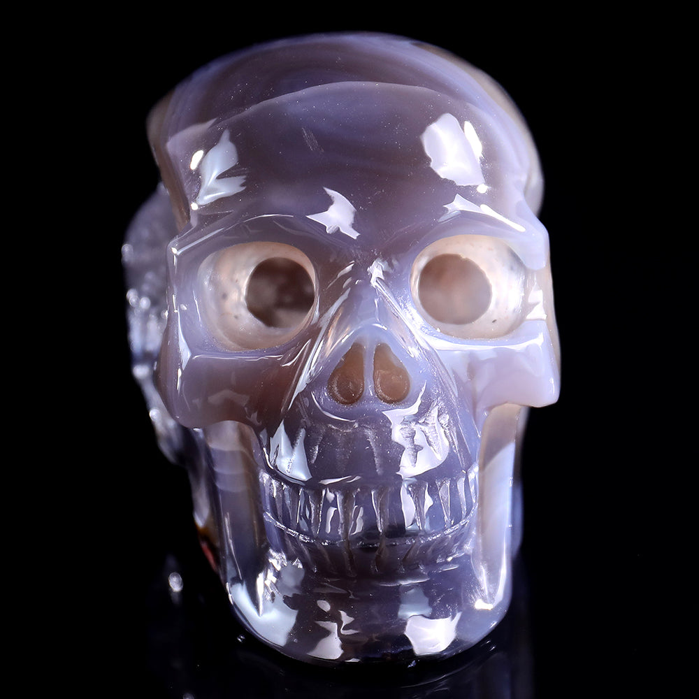 3.9" Geode Agate Human Skull Carving - Unique Piece #3100329