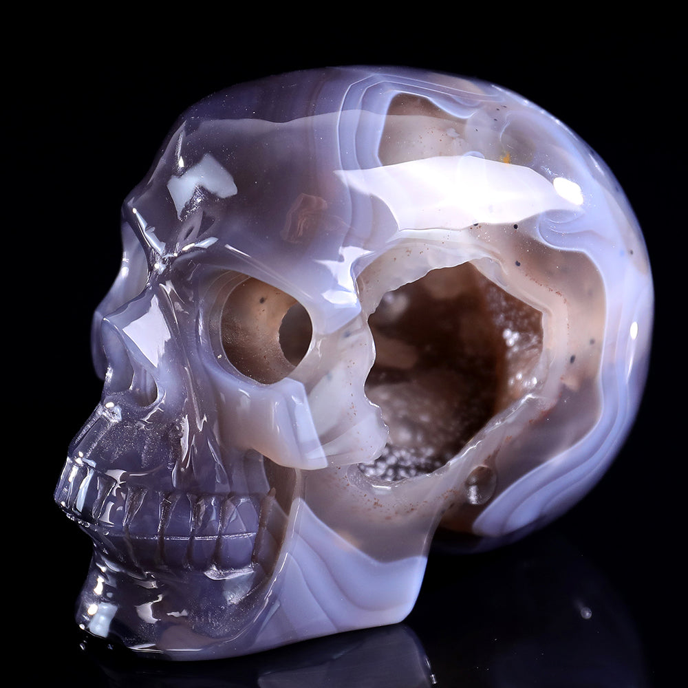 3.9" Geode Agate Human Skull Carving - Unique Piece #3100329