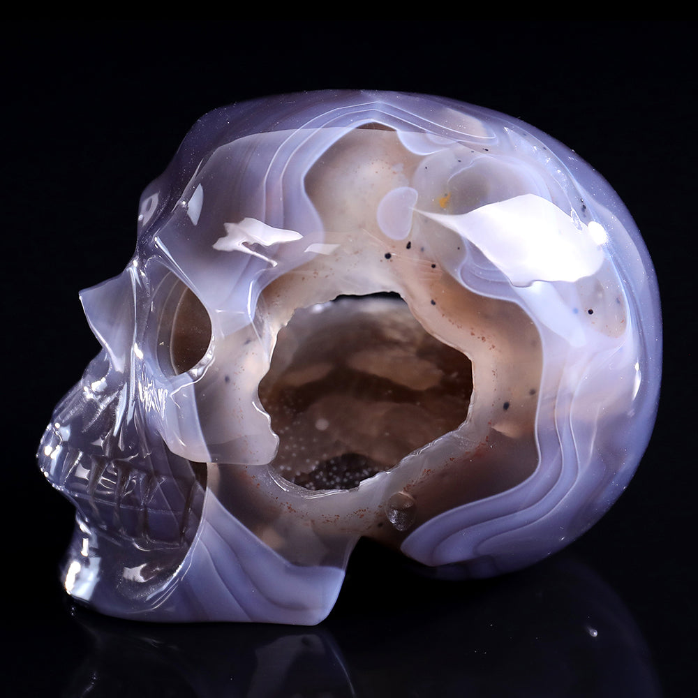 3.9" Geode Agate Human Skull Carving - Unique Piece #3100329