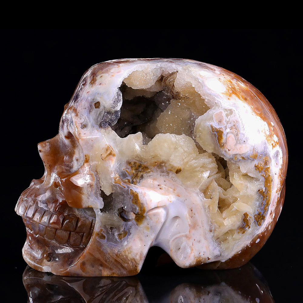 6.5" Yellow Chalcedony Human Skull Carving - Unique Piece #3100330