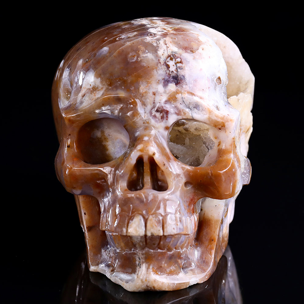 6.5" Yellow Chalcedony Human Skull Carving - Unique Piece #3100330
