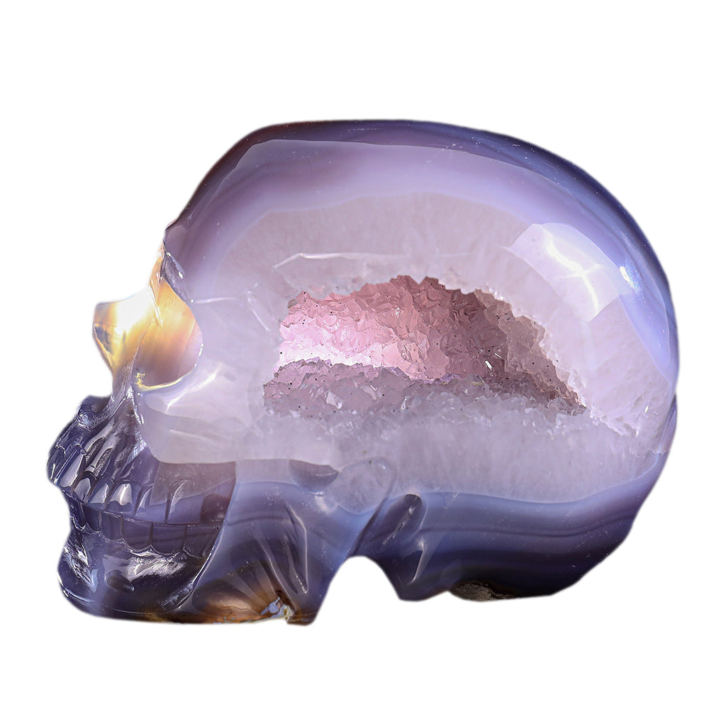 6.7" Geode Agate Human Skull Carving - Unique Piece #3100331