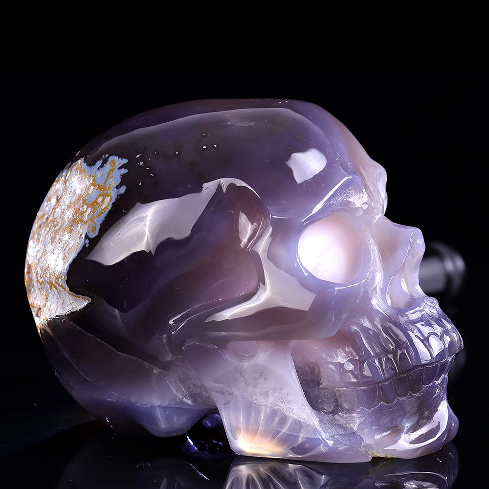 6.7" Geode Agate Human Skull Carving - Unique Piece #3100331