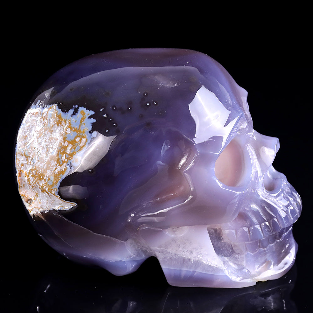6.7" Geode Agate Human Skull Carving - Unique Piece #3100331