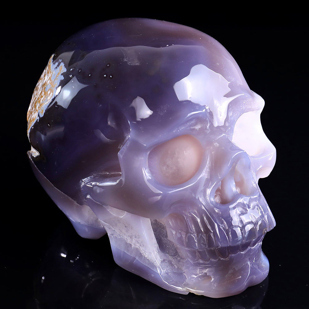 6.7" Geode Agate Human Skull Carving - Unique Piece #3100331