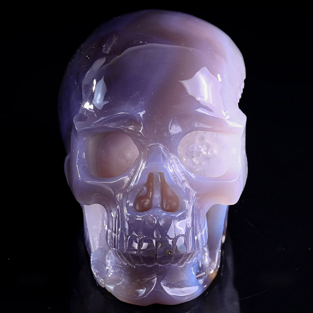 6.7" Geode Agate Human Skull Carving - Unique Piece #3100331
