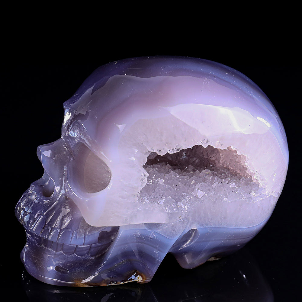 6.7" Geode Agate Human Skull Carving - Unique Piece #3100331