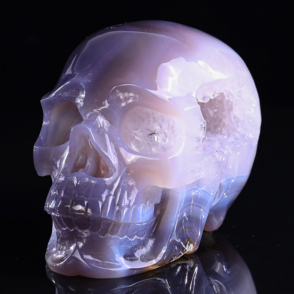 6.7" Geode Agate Human Skull Carving - Unique Piece #3100331